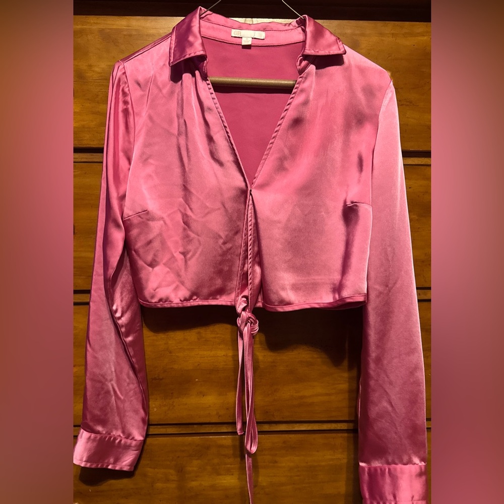 Gianni Bini Vibrant Pink Satin Blouse